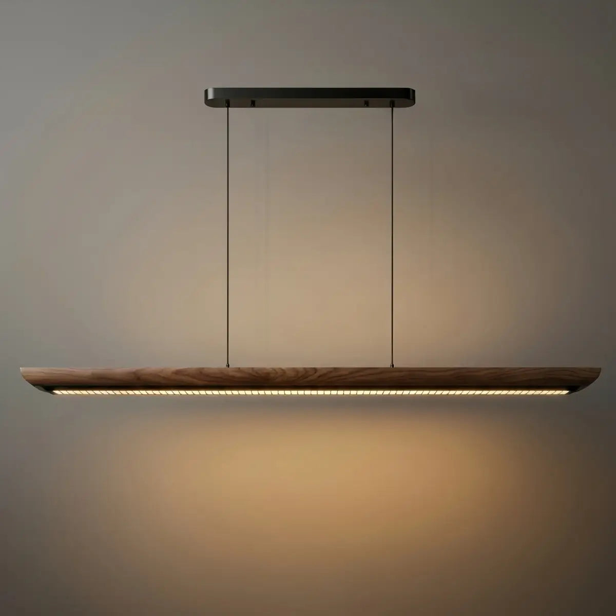 Modern Linear Pendant Light -- Walnut Wood & Metal for Dining Room Kitchen - Flindria
