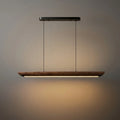Modern Linear Pendant Light -- Walnut Wood & Metal for Dining Room Kitchen - Flindria