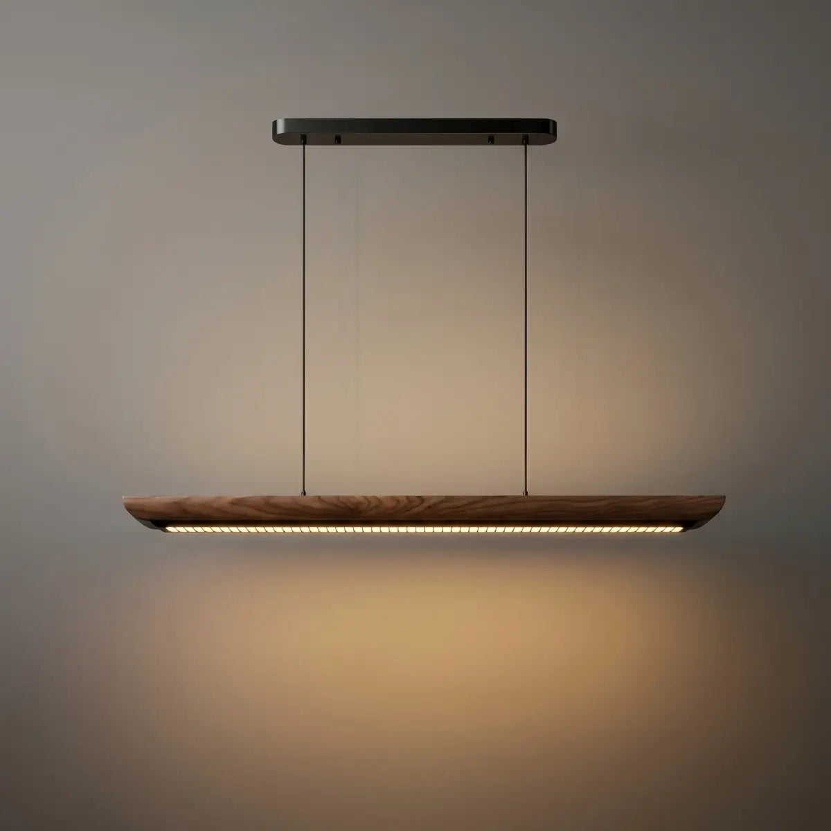 Modern Linear Pendant Light -- Walnut Wood & Metal for Dining Room Kitchen - Flindria