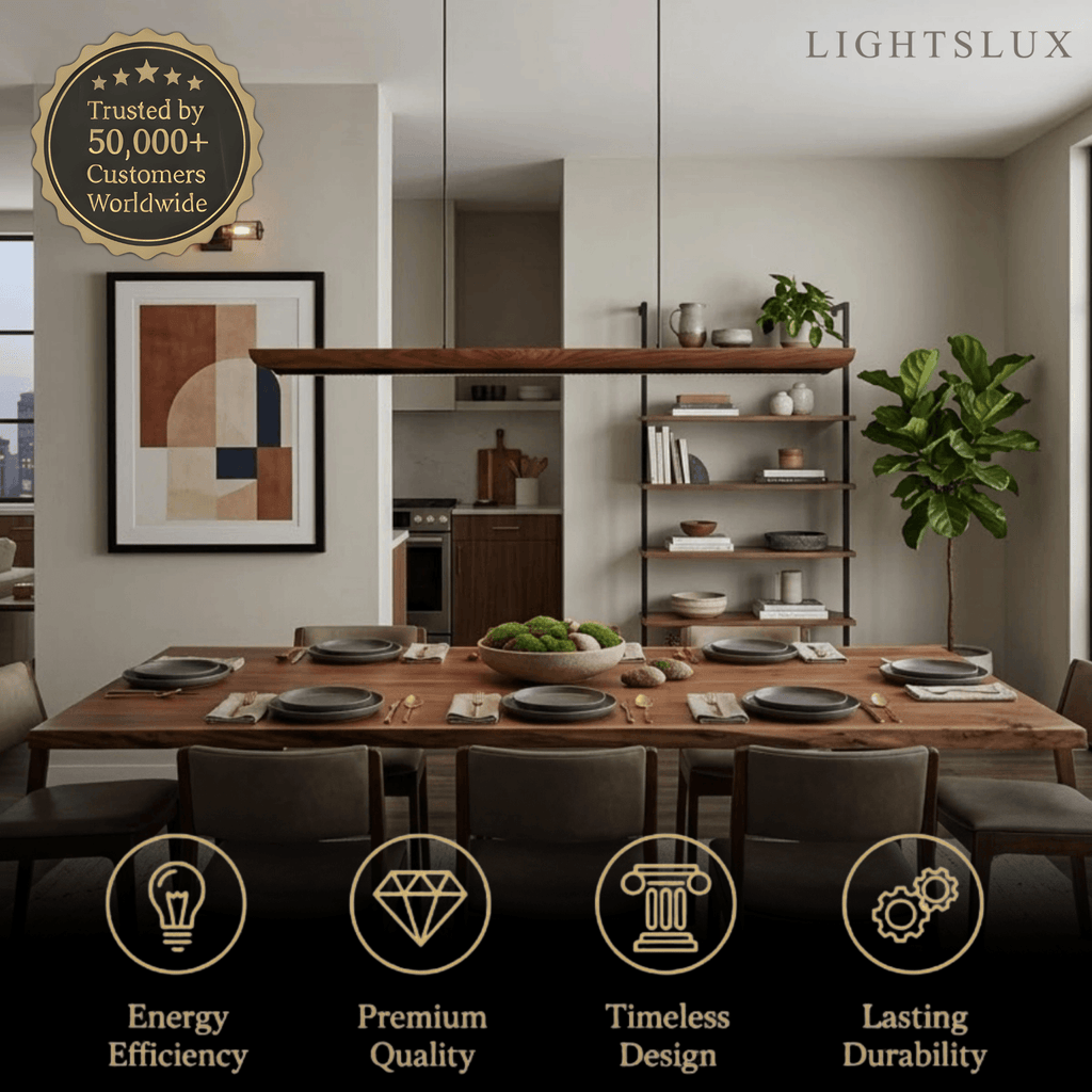 Modern Linear Pendant Light -- Walnut Wood & Metal for Dining Room Kitchen - Flindria