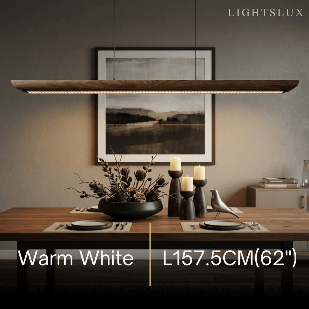 Modern Linear Pendant Light -- Walnut Wood & Metal for Dining Room Kitchen - Flindria