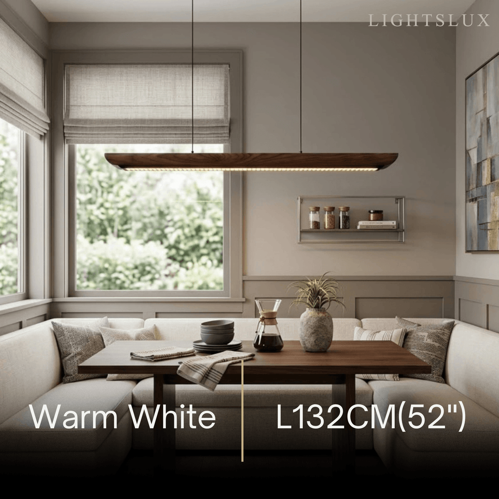 Modern Linear Pendant Light -- Walnut Wood & Metal for Dining Room Kitchen - Flindria