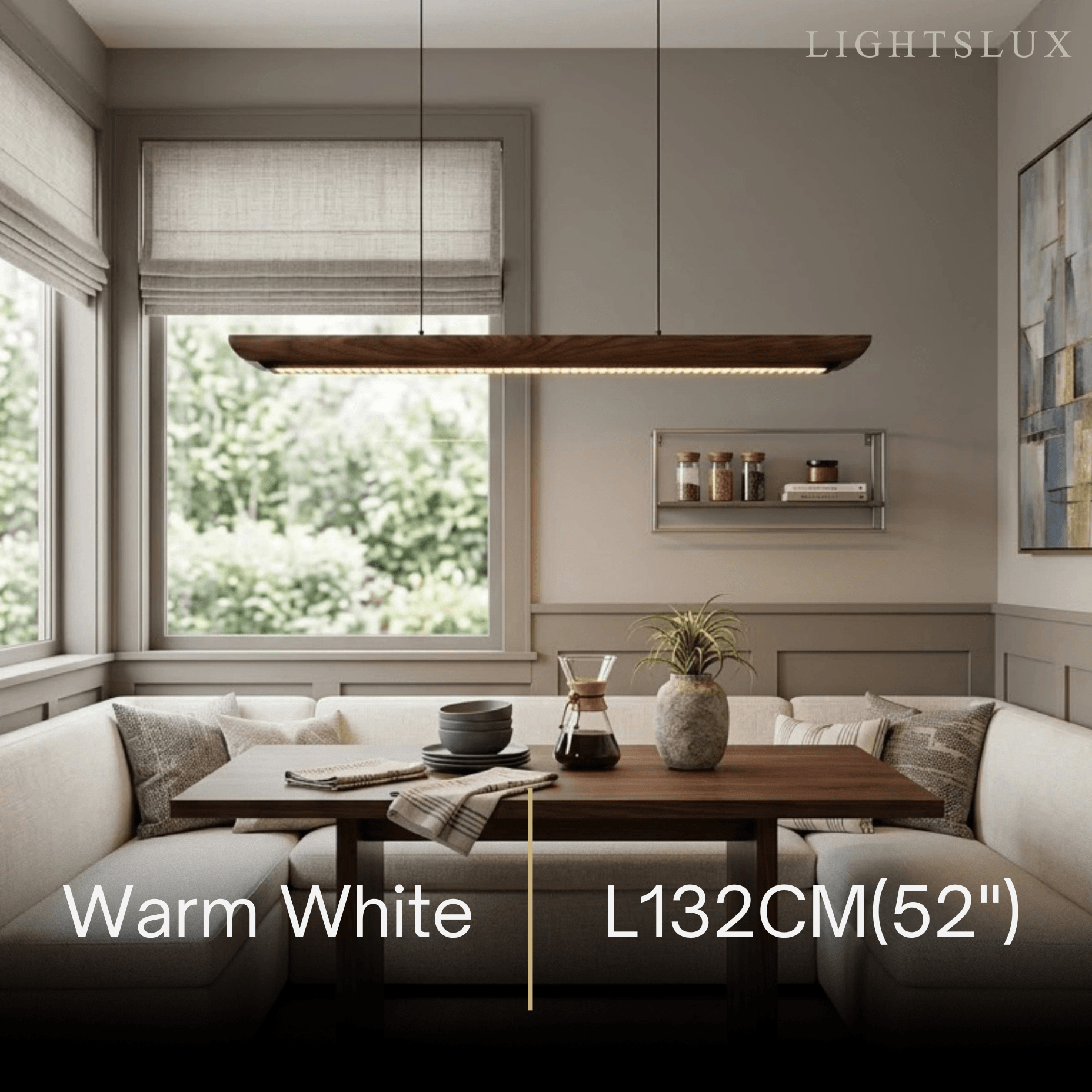 Modern Linear Pendant Light -- Walnut Wood & Metal for Dining Room Kitchen - Flindria