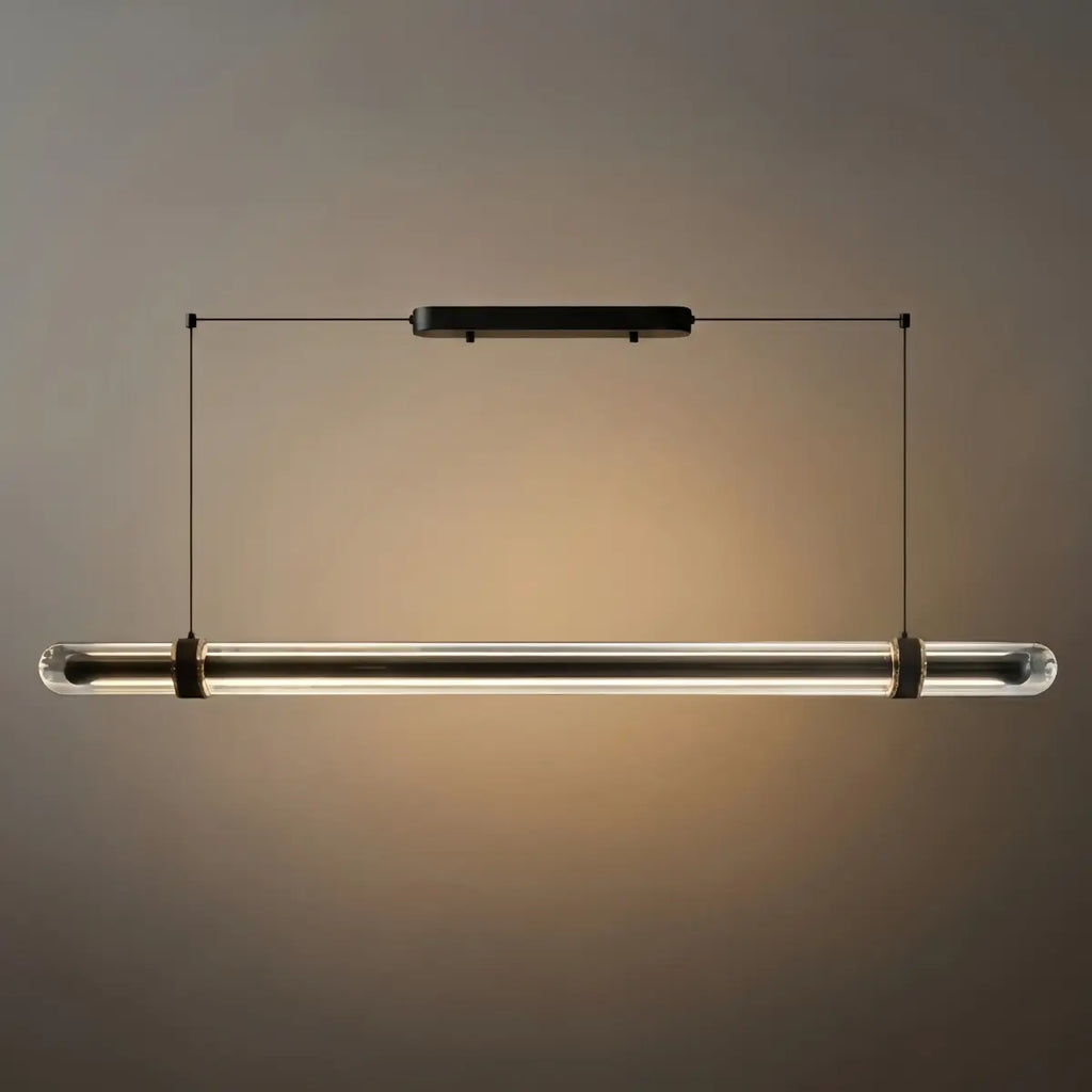 Modern Linear Pendant Light – Black Metal Glass for Dining Room / Kitchen Island - Flindria