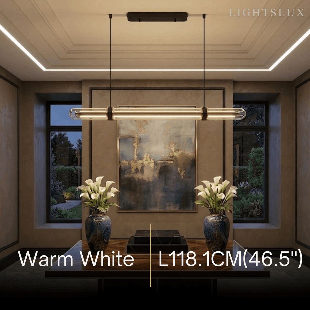 Modern Linear Pendant Light – Black Metal Glass for Dining Room / Kitchen Island - Flindria