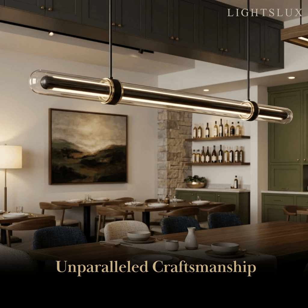 Modern Linear Pendant Light – Black Metal Glass for Dining Room / Kitchen Island - Flindria