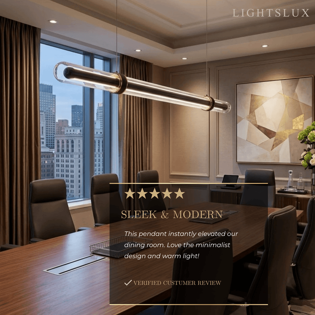 Modern Linear Pendant Light – Black Metal Glass for Dining Room / Kitchen Island - Flindria