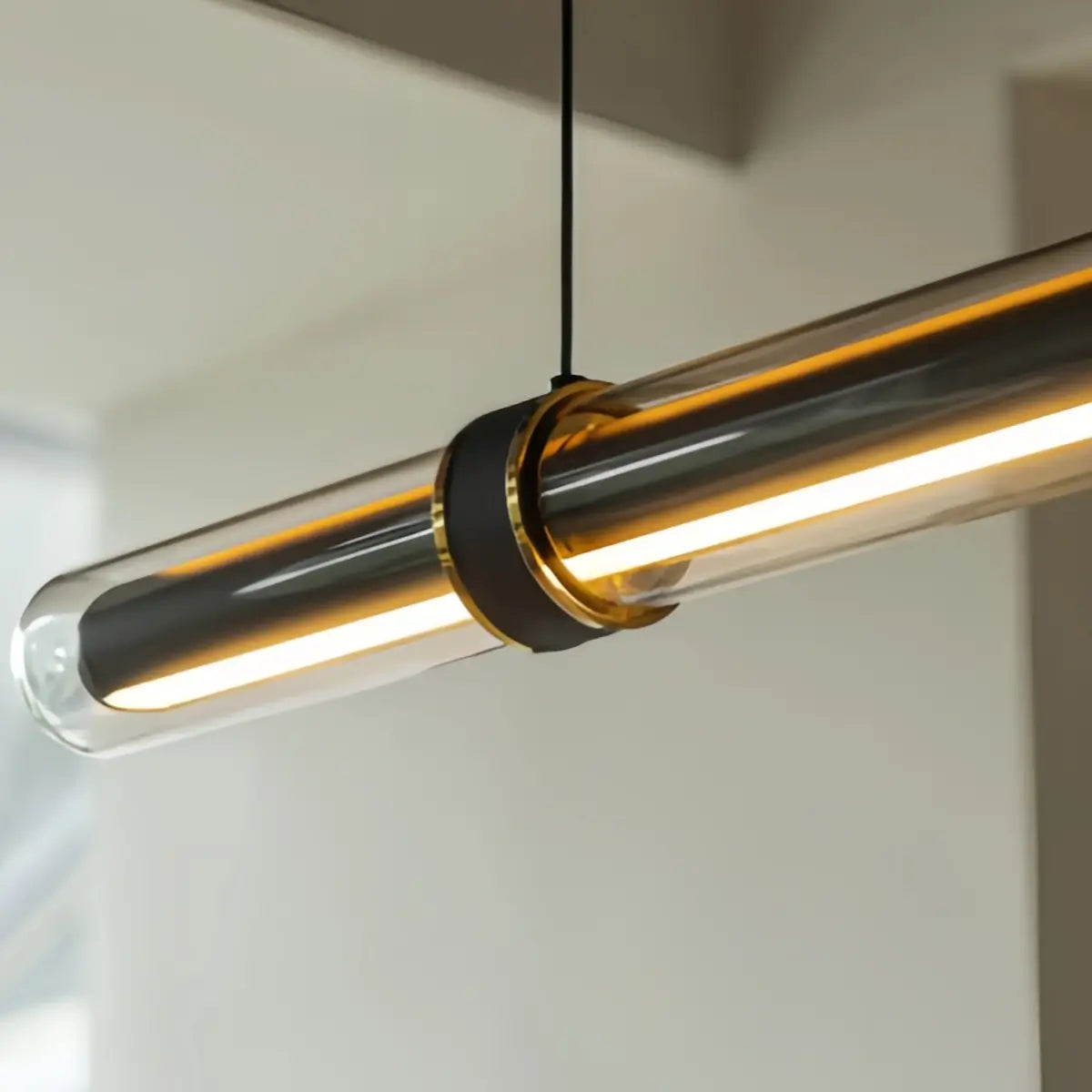Modern Linear Pendant Light – Black Metal Glass for Dining Room / Kitchen Island - Flindria