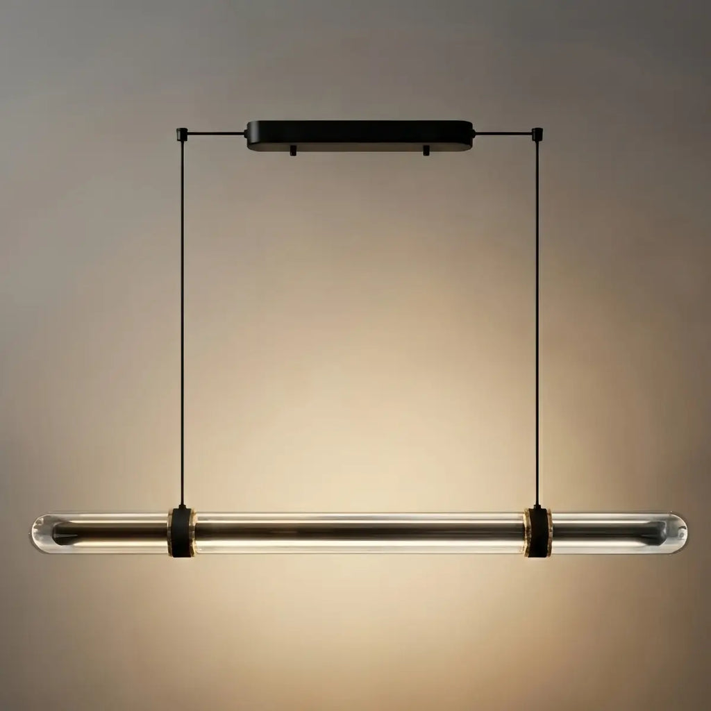 Modern Linear Pendant Light – Black Metal Glass for Dining Room / Kitchen Island - Flindria