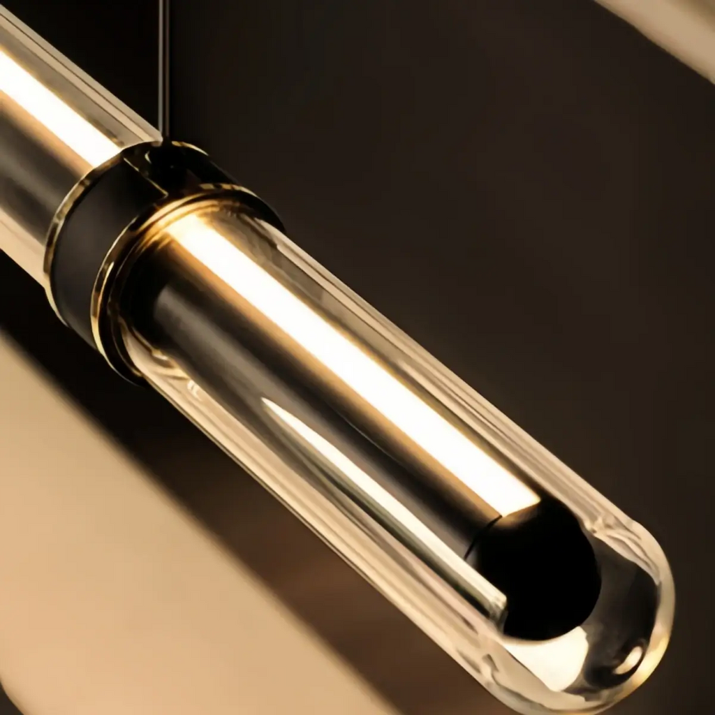 Modern Linear Pendant Light – Black Metal Glass for Dining Room / Kitchen Island - Flindria