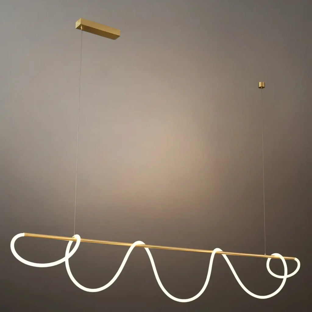 Minimalist Linear Chandelier – Brass Rope Gold/Black for Dining Room / Bathroom - Flindria