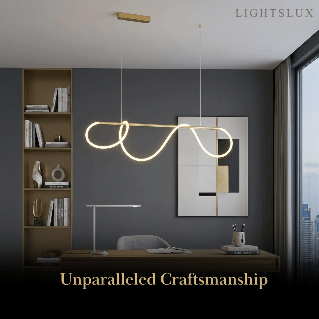 Minimalist Linear Chandelier – Brass Rope Gold/Black for Dining Room / Bathroom - Flindria