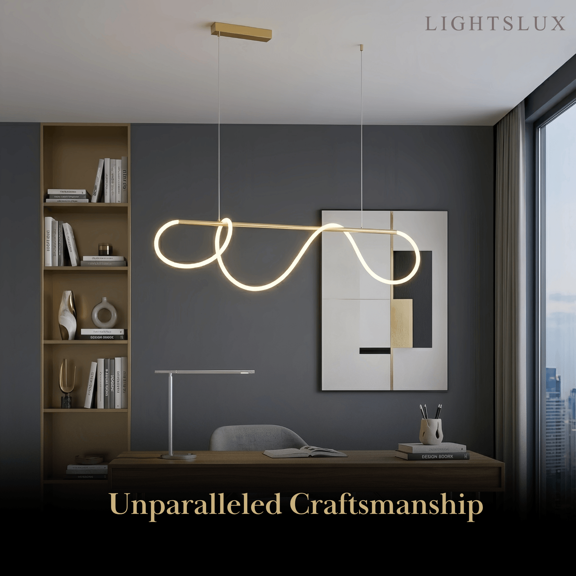 Minimalist Linear Chandelier – Brass Rope Gold/Black for Dining Room / Bathroom - Flindria