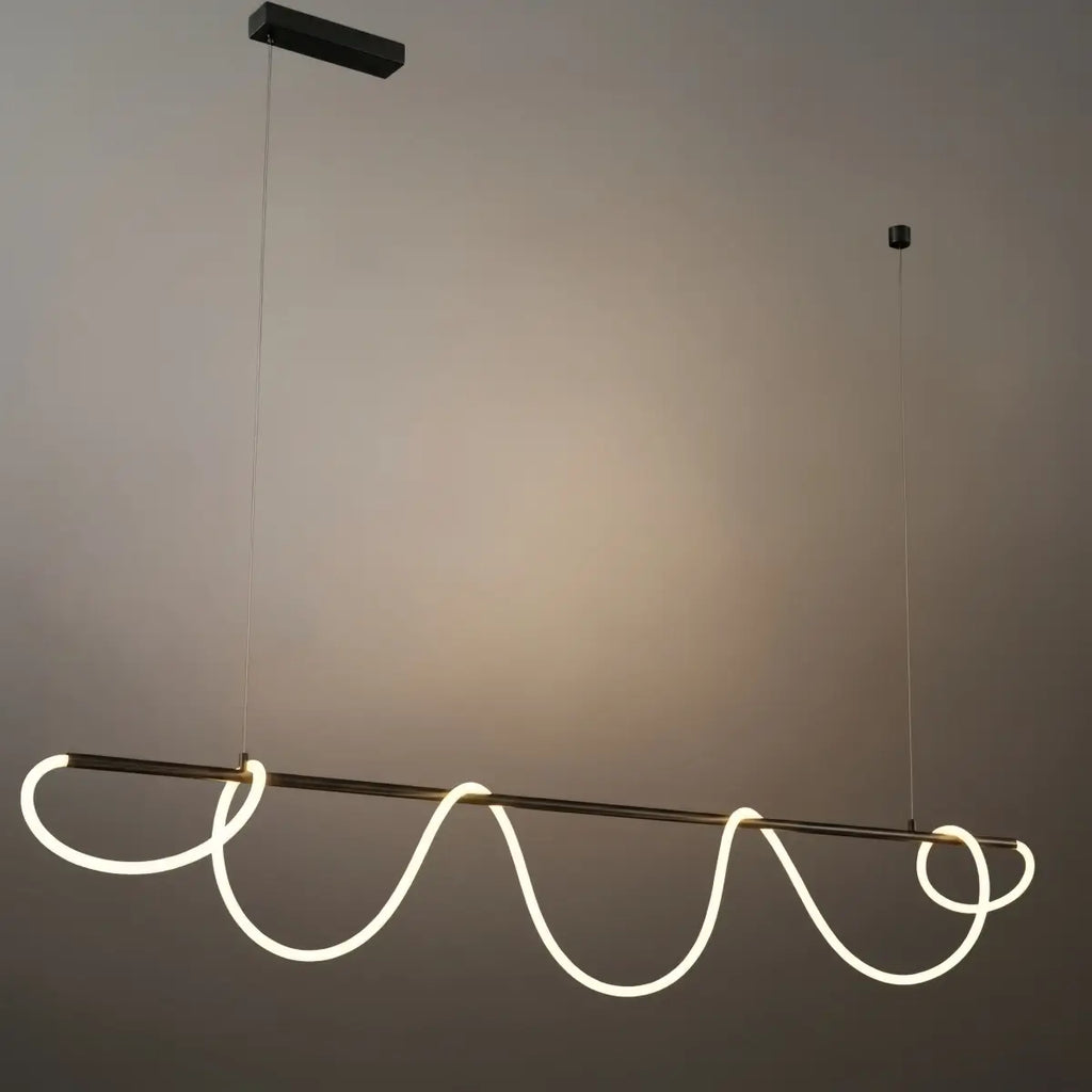 Minimalist Linear Chandelier – Brass Rope Gold/Black for Dining Room / Bathroom - Flindria