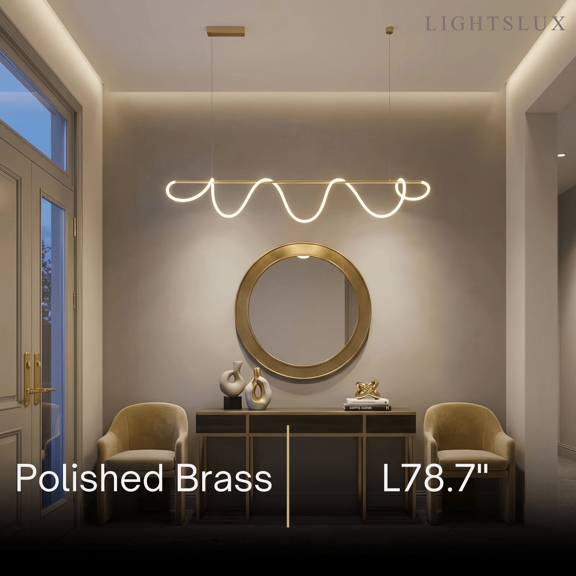 Minimalist Linear Chandelier – Brass Rope Gold/Black for Dining Room / Bathroom - Flindria