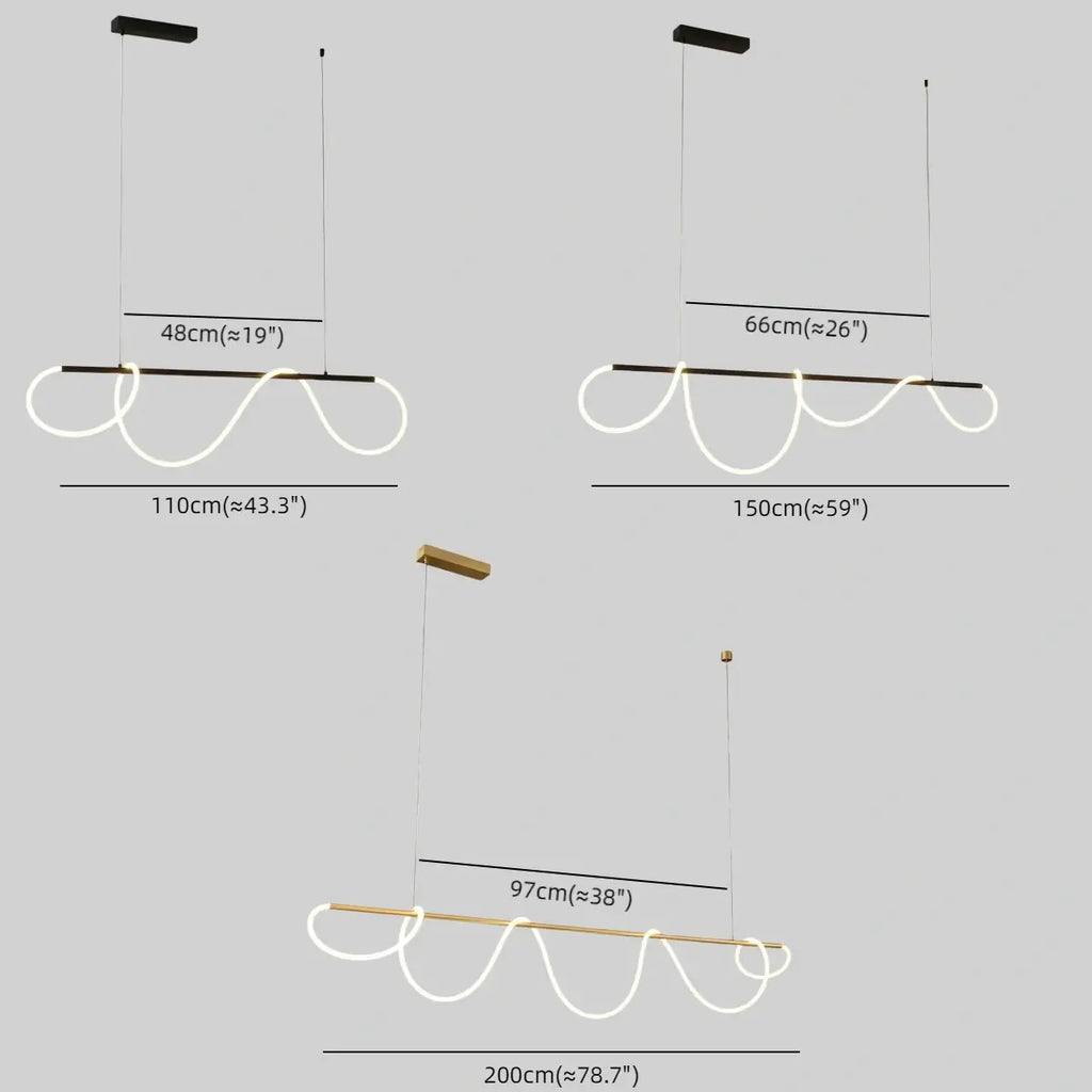 Minimalist Linear Chandelier – Brass Rope Gold/Black for Dining Room / Bathroom - Flindria