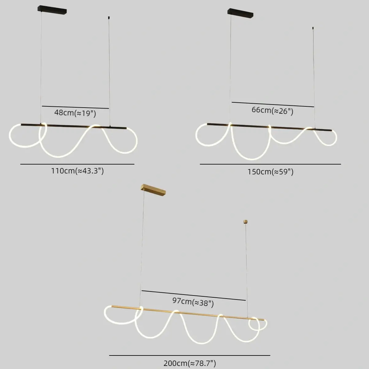 Minimalist Linear Chandelier – Brass Rope Gold/Black for Dining Room / Bathroom - Flindria