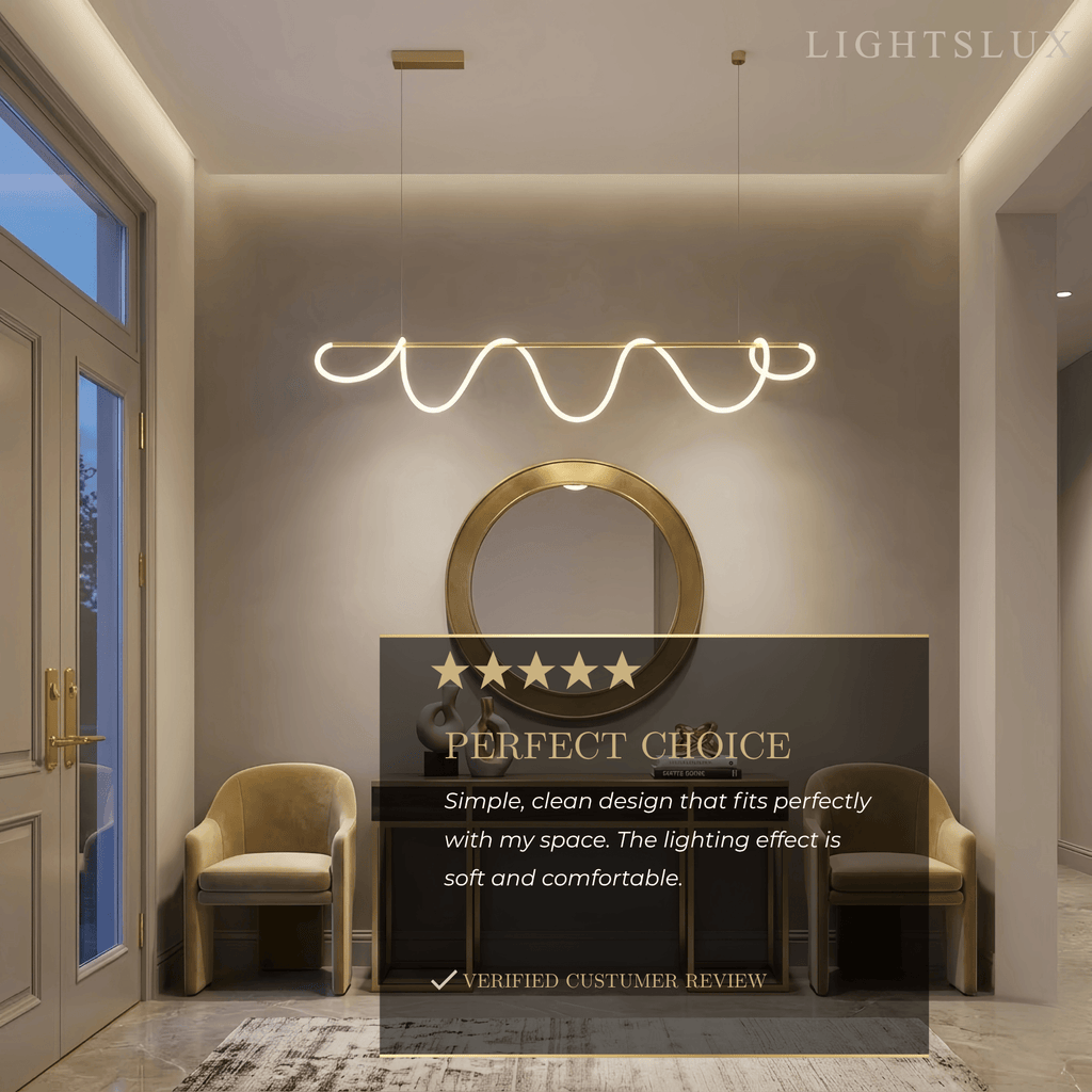 Minimalist Linear Chandelier – Brass Rope Gold/Black for Dining Room / Bathroom - Flindria