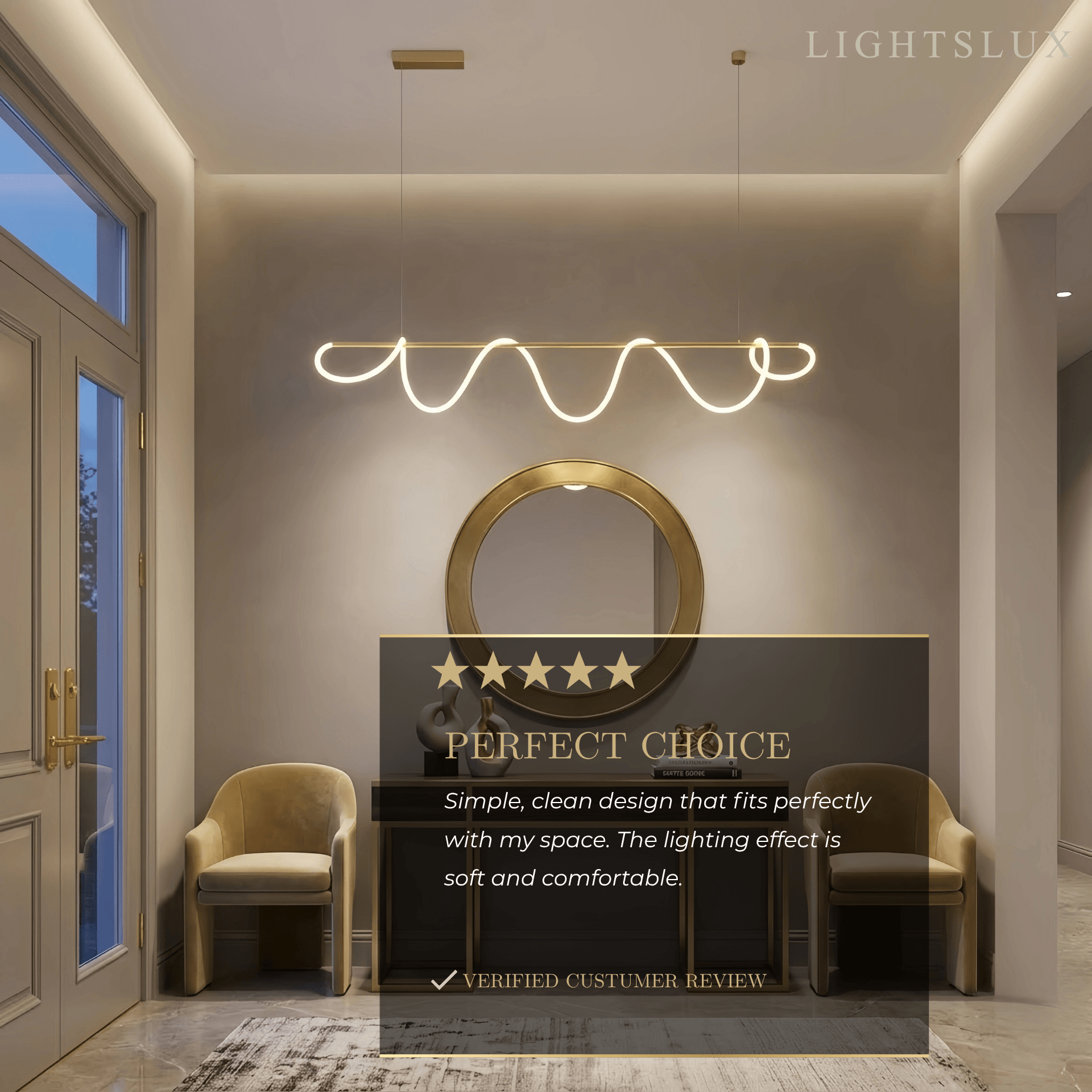 Minimalist Linear Chandelier – Brass Rope Gold/Black for Dining Room / Bathroom - Flindria