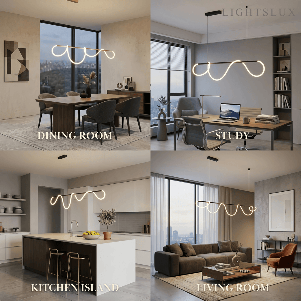 Minimalist Linear Chandelier – Brass Rope Gold/Black for Dining Room / Bathroom - Flindria