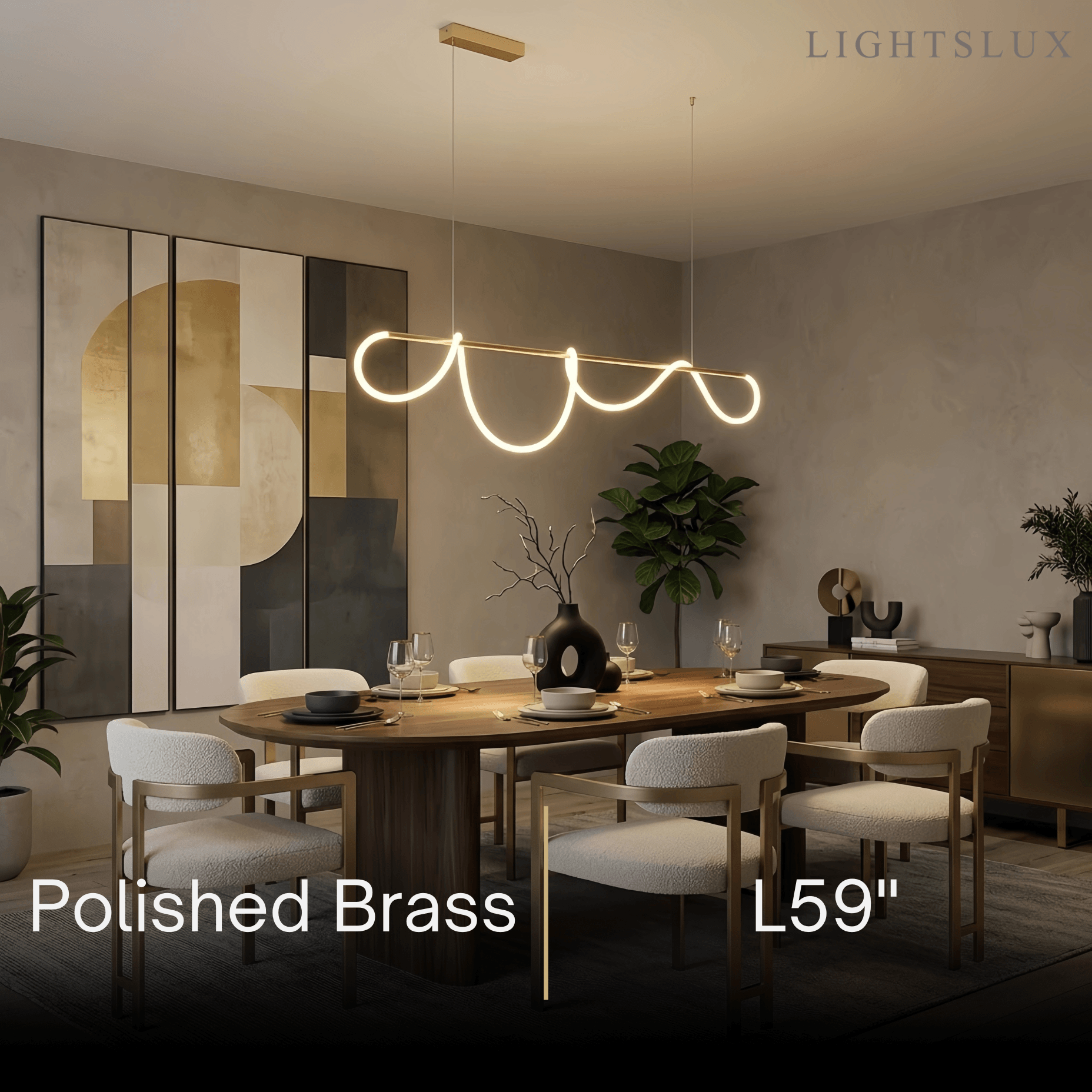 Minimalist Linear Chandelier – Brass Rope Gold/Black for Dining Room / Bathroom - Flindria