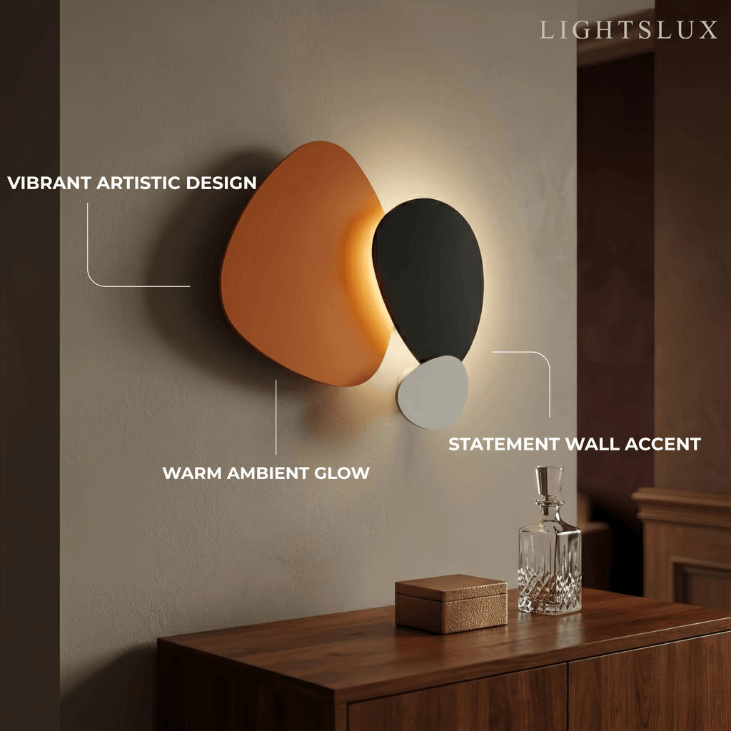 Art Deco Skulpturale Wandleuchte – Orange+Schwarz/Blau für Wohnzimmer/Schlafzimmer – Flindria