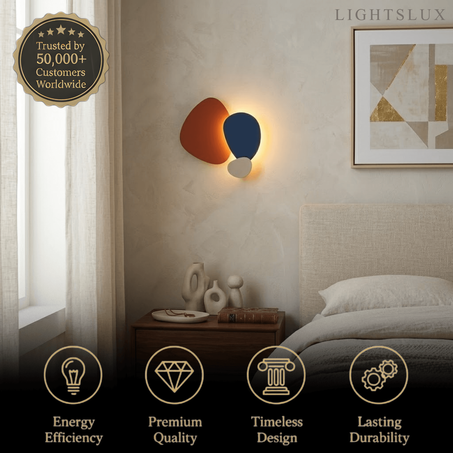 Art Deco Sculptural Wall Lamp – Orange+Black/Blue for Living Room / Bedroom - Flindria