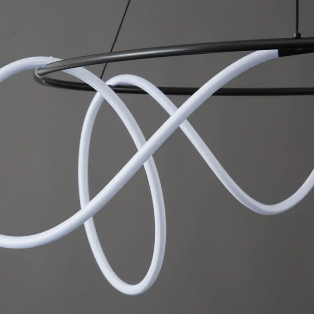 Minimalist Rope-Wrap Circular Chandelier – Matte Black or Polished Brass for Living Room / Dining Room - Flindria