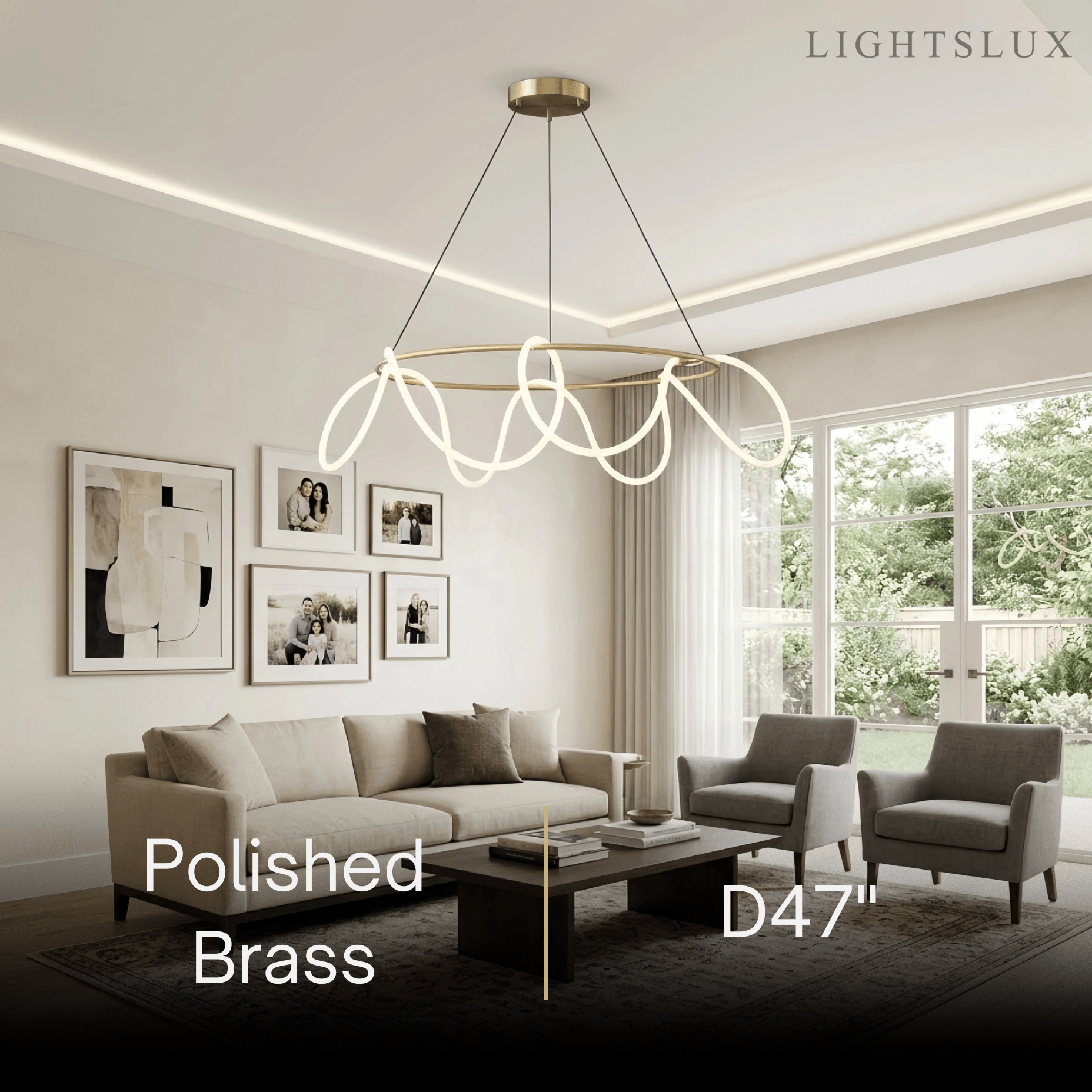 Minimalist Rope-Wrap Circular Chandelier – Matte Black or Polished Brass for Living Room / Dining Room - Flindria