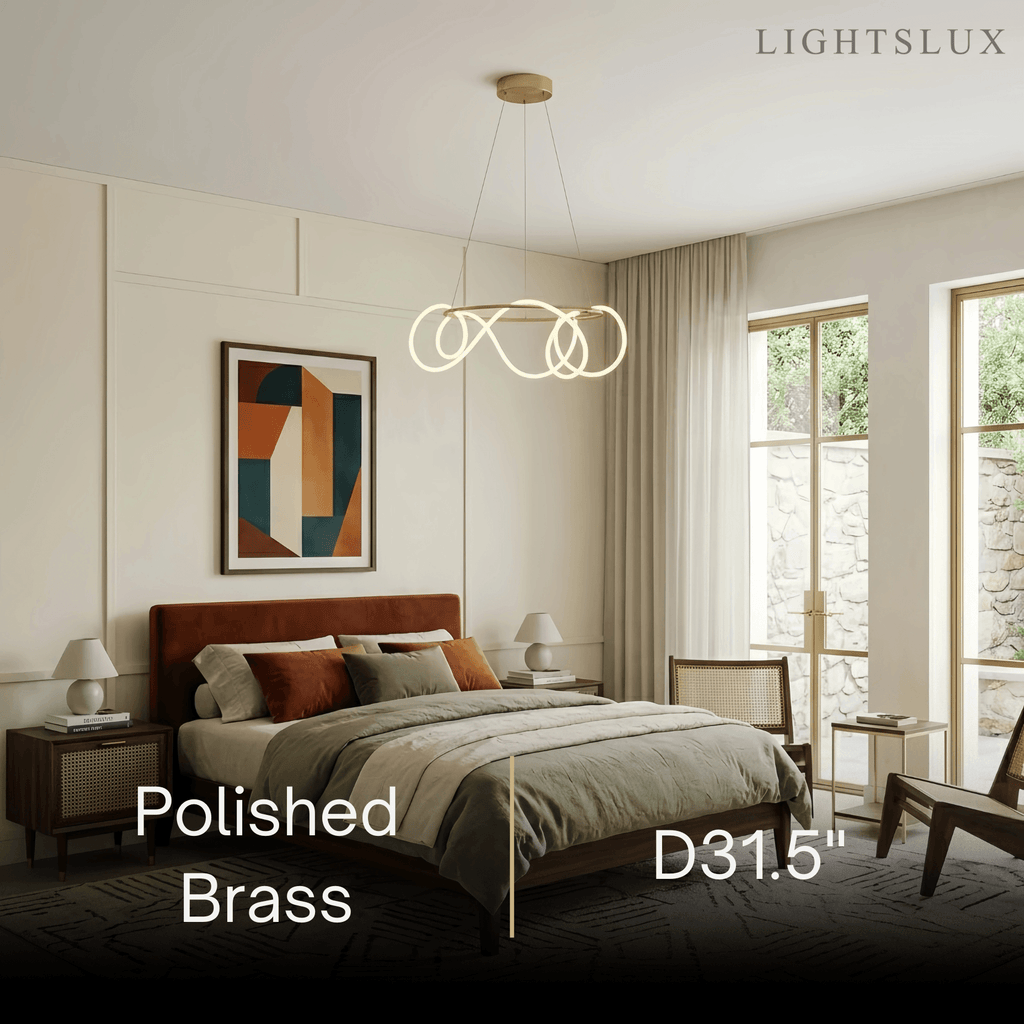 Minimalist Rope-Wrap Circular Chandelier – Matte Black or Polished Brass for Living Room / Dining Room - Flindria