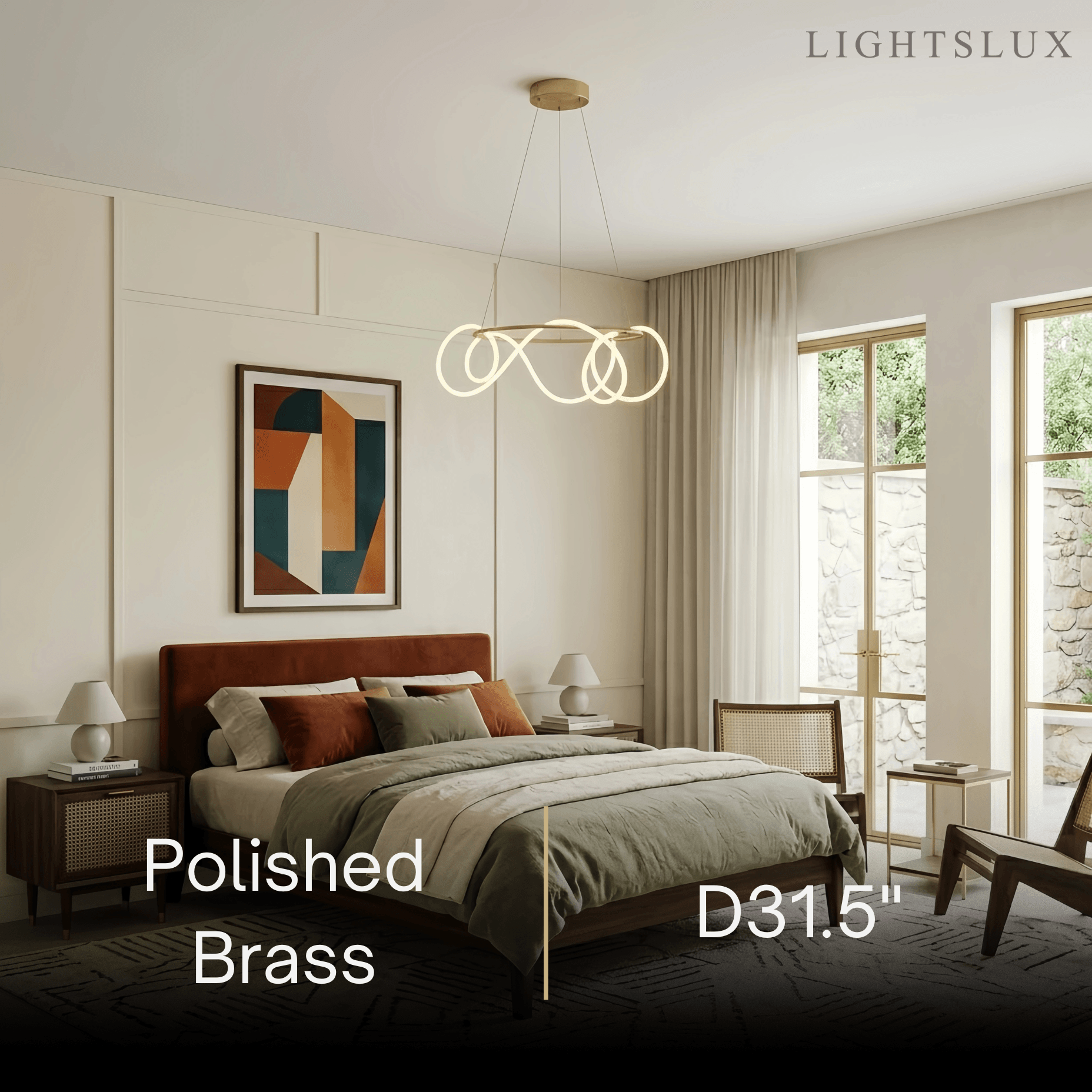 Minimalist Rope-Wrap Circular Chandelier – Matte Black or Polished Brass for Living Room / Dining Room - Flindria