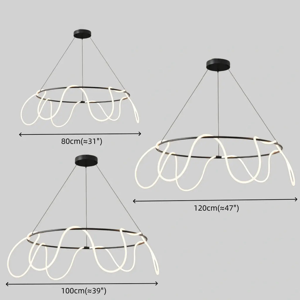 Minimalist Rope-Wrap Circular Chandelier – Matte Black or Polished Brass for Living Room / Dining Room - Flindria