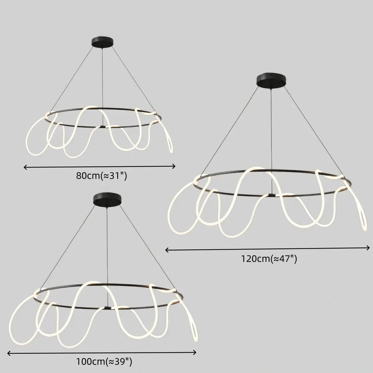 Minimalist Rope-Wrap Circular Chandelier – Matte Black or Polished Brass for Living Room / Dining Room - Flindria