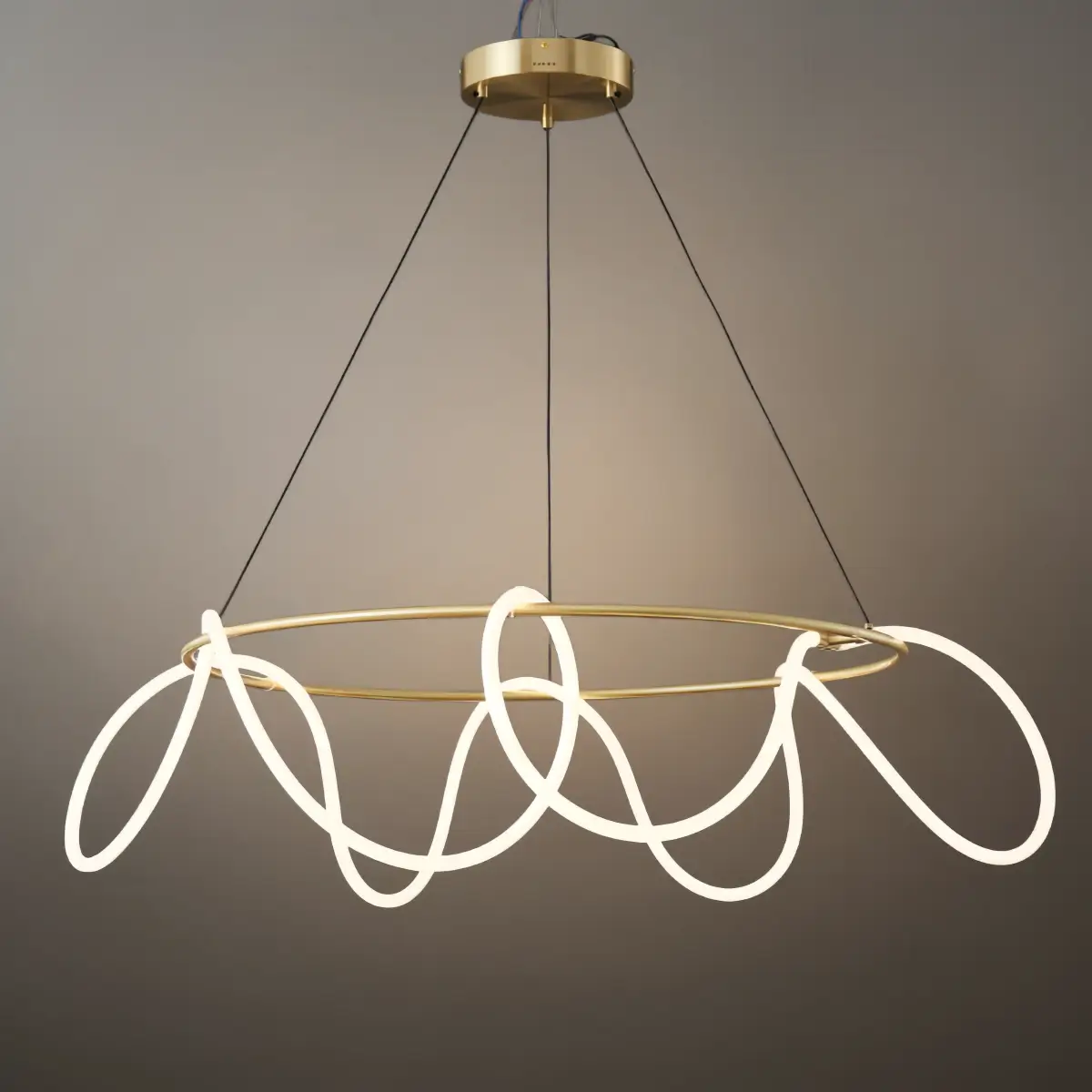 Minimalist Rope-Wrap Circular Chandelier – Matte Black or Polished Brass for Living Room / Dining Room - Flindria