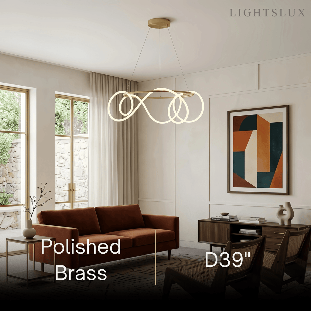 Minimalist Rope-Wrap Circular Chandelier – Matte Black or Polished Brass for Living Room / Dining Room - Flindria