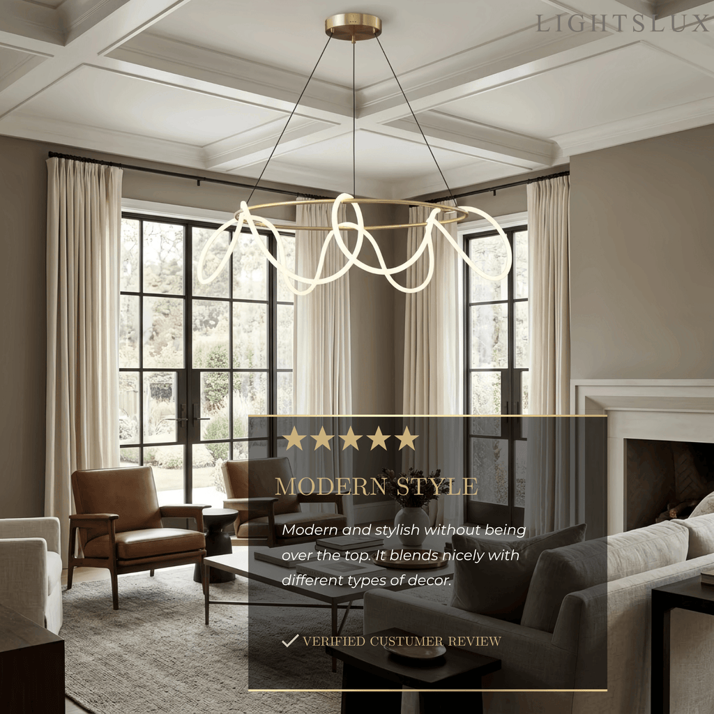 Minimalist Rope-Wrap Circular Chandelier – Matte Black or Polished Brass for Living Room / Dining Room - Flindria
