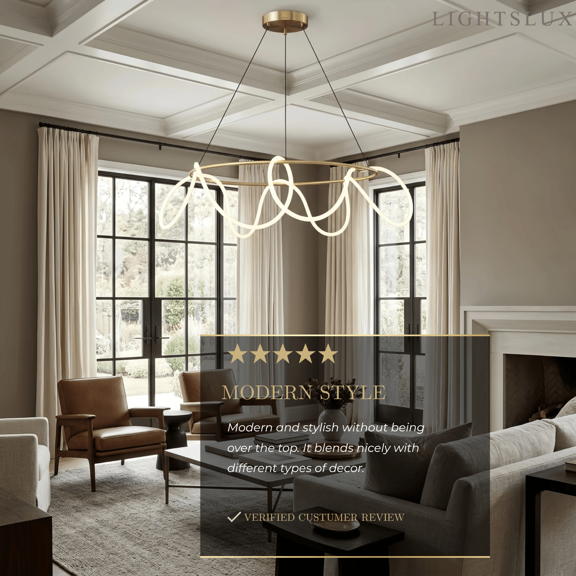 Minimalist Rope-Wrap Circular Chandelier – Matte Black or Polished Brass for Living Room / Dining Room - Flindria