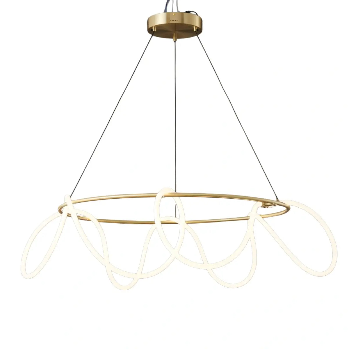 Minimalist Rope-Wrap Circular Chandelier – Matte Black or Polished Brass for Living Room / Dining Room - Flindria