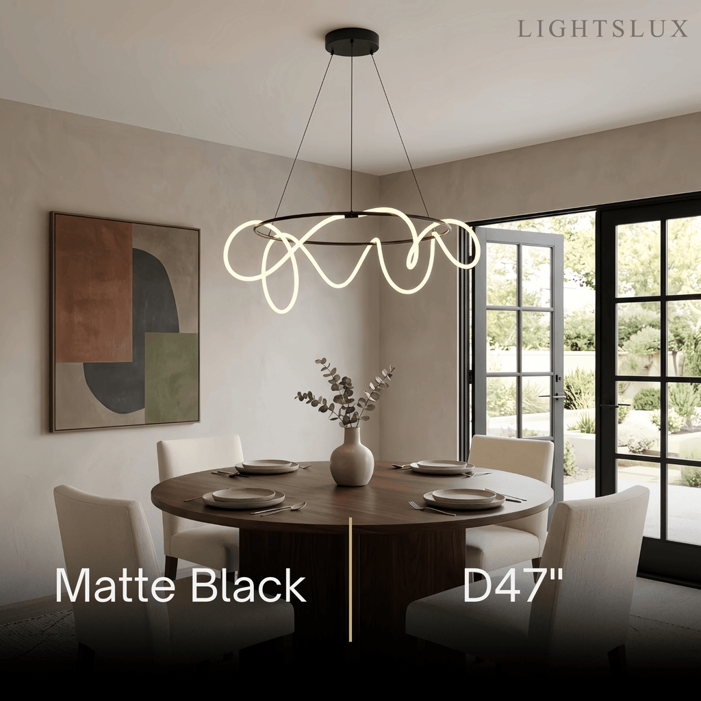 Minimalist Rope-Wrap Circular Chandelier – Matte Black or Polished Brass for Living Room / Dining Room - Flindria