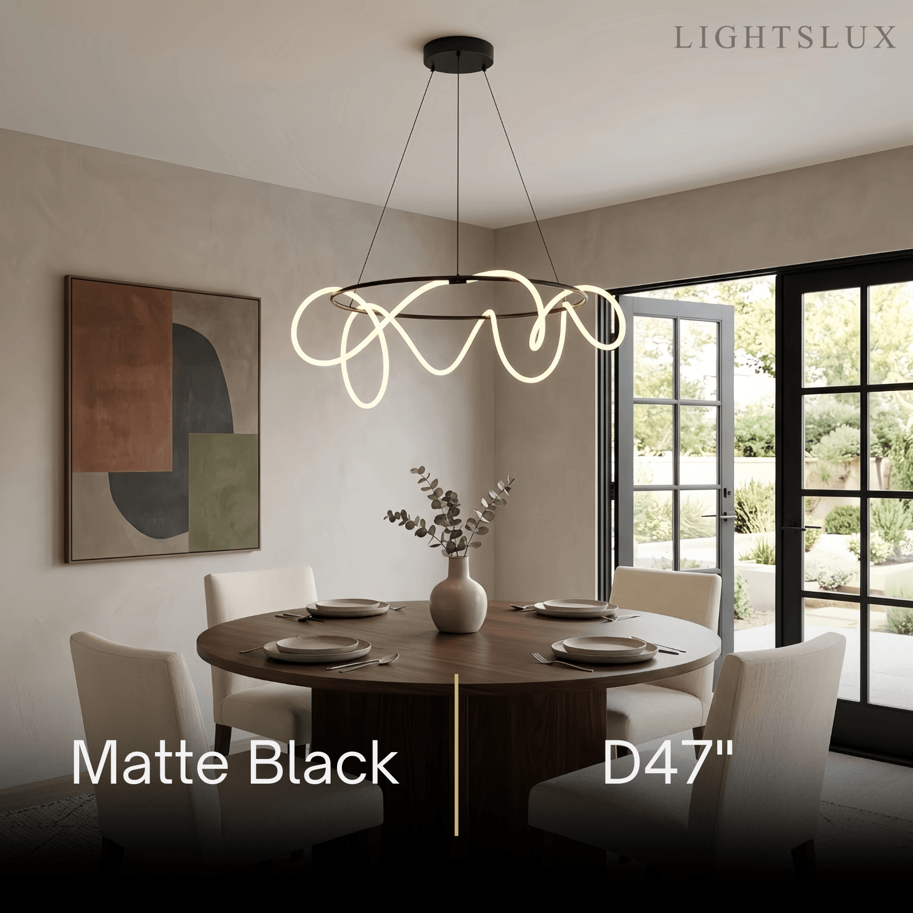 Minimalist Rope-Wrap Circular Chandelier – Matte Black or Polished Brass for Living Room / Dining Room - Flindria