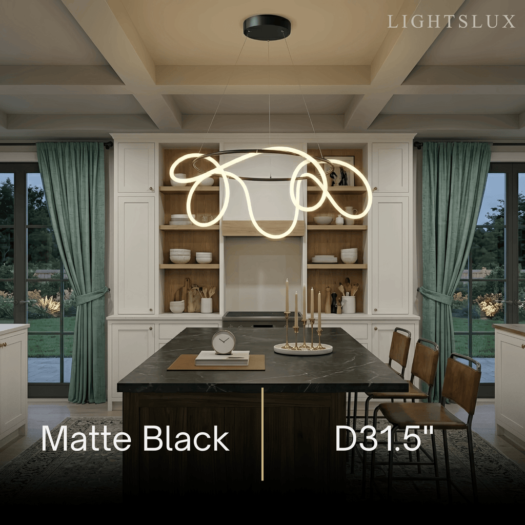 Minimalist Rope-Wrap Circular Chandelier – Matte Black or Polished Brass for Living Room / Dining Room - Flindria