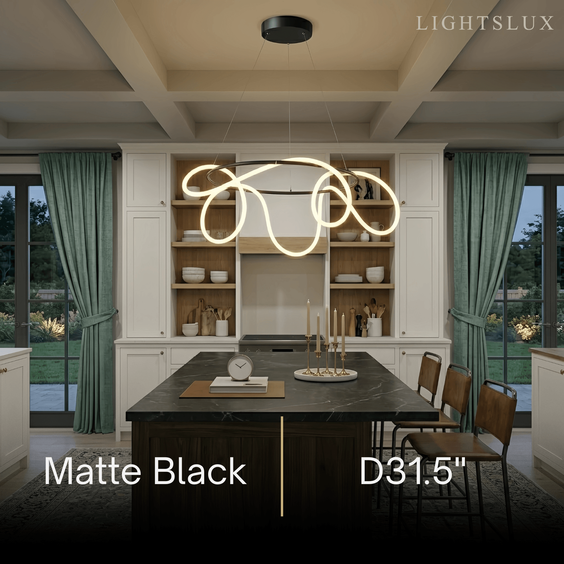 Minimalist Rope-Wrap Circular Chandelier – Matte Black or Polished Brass for Living Room / Dining Room - Flindria