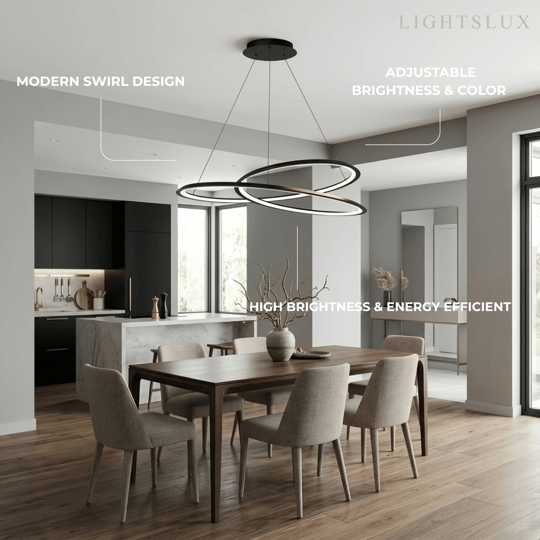 Nordic Swirl Chandelier – Black Metal Sculptural Design for Living Room / Dining Room - Flindria