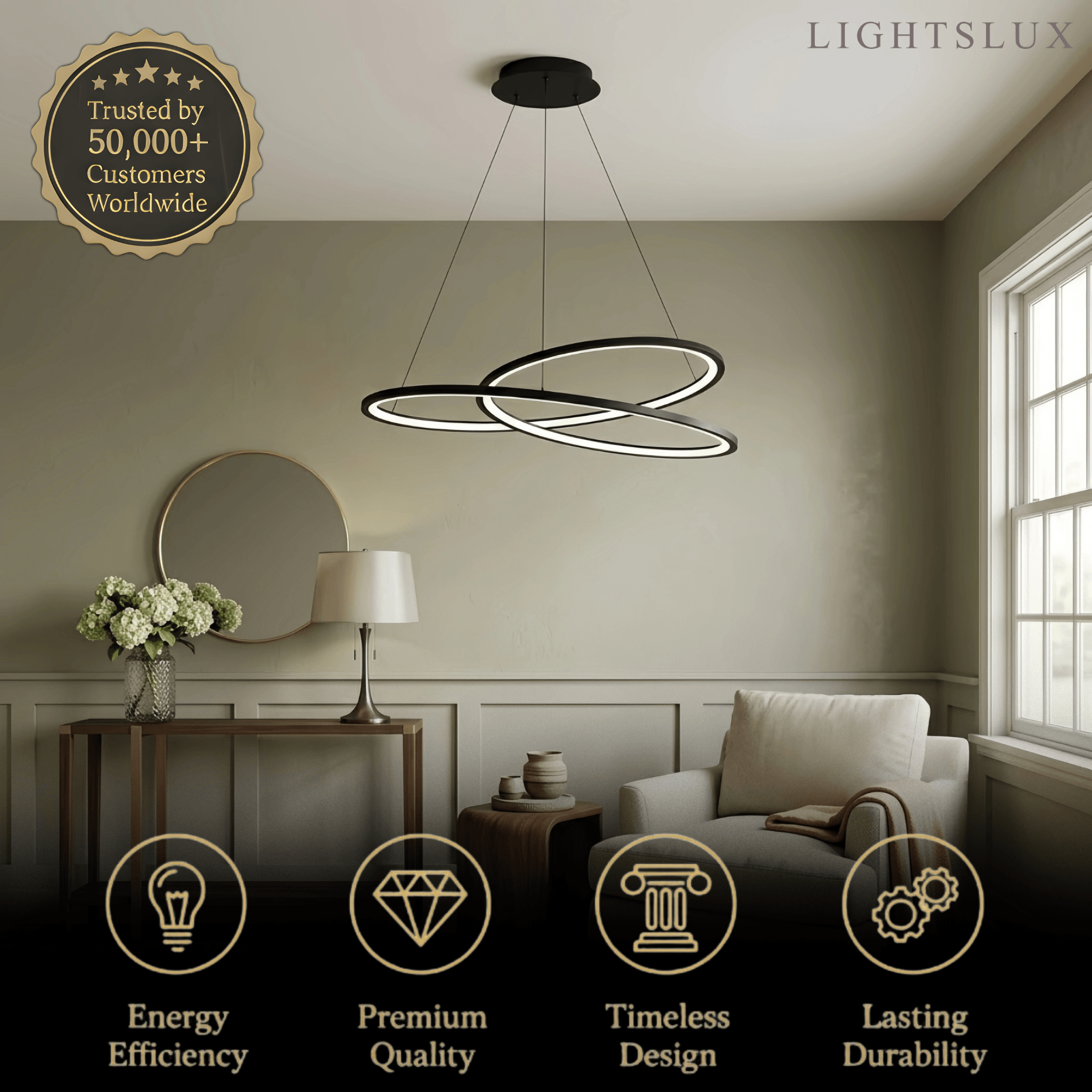 Nordic Swirl Chandelier – Black Metal Sculptural Design for Living Room / Dining Room - Flindria