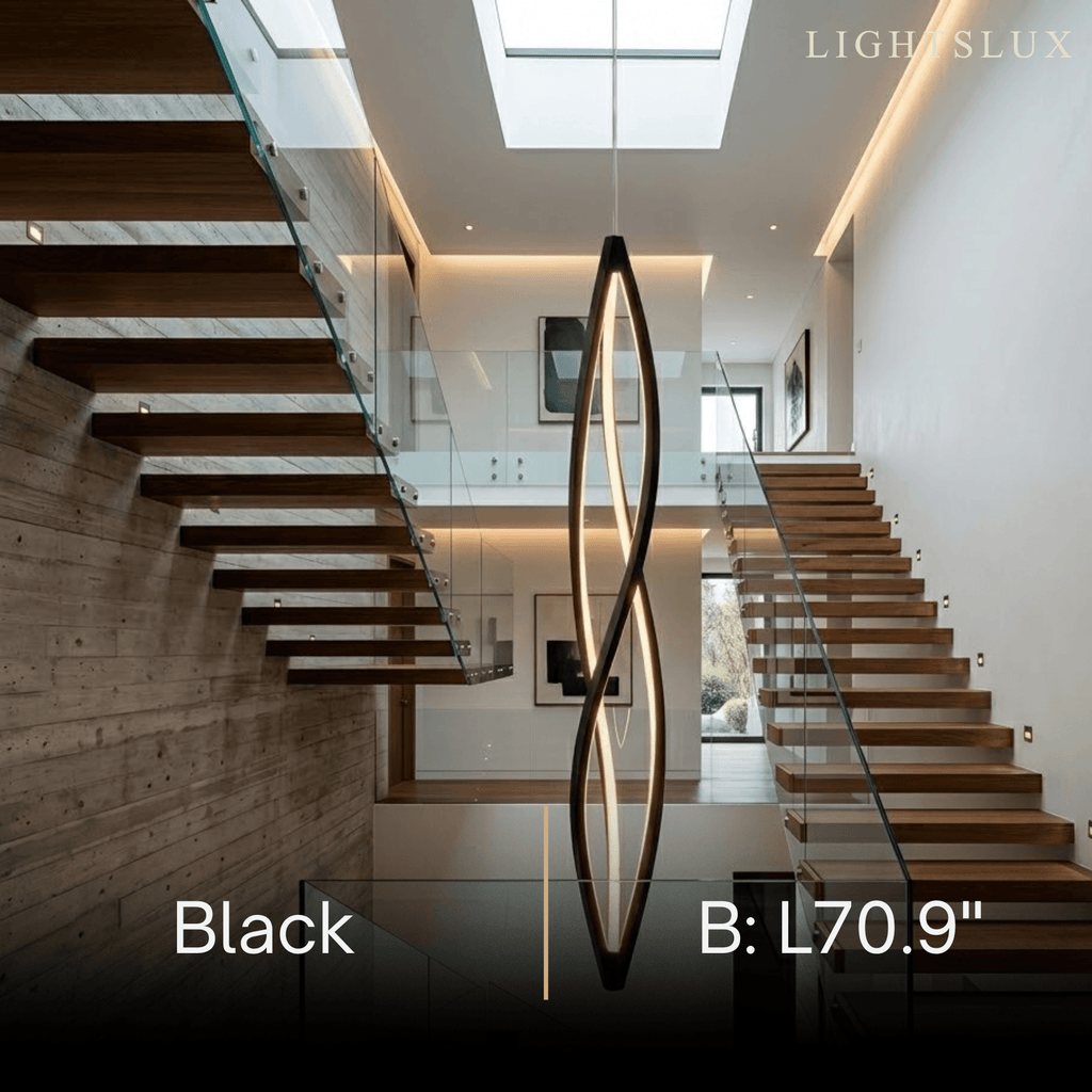 Art Deco Helix Pendant Light – Black/White Aluminum for Dining Room / Staircase - Flindria