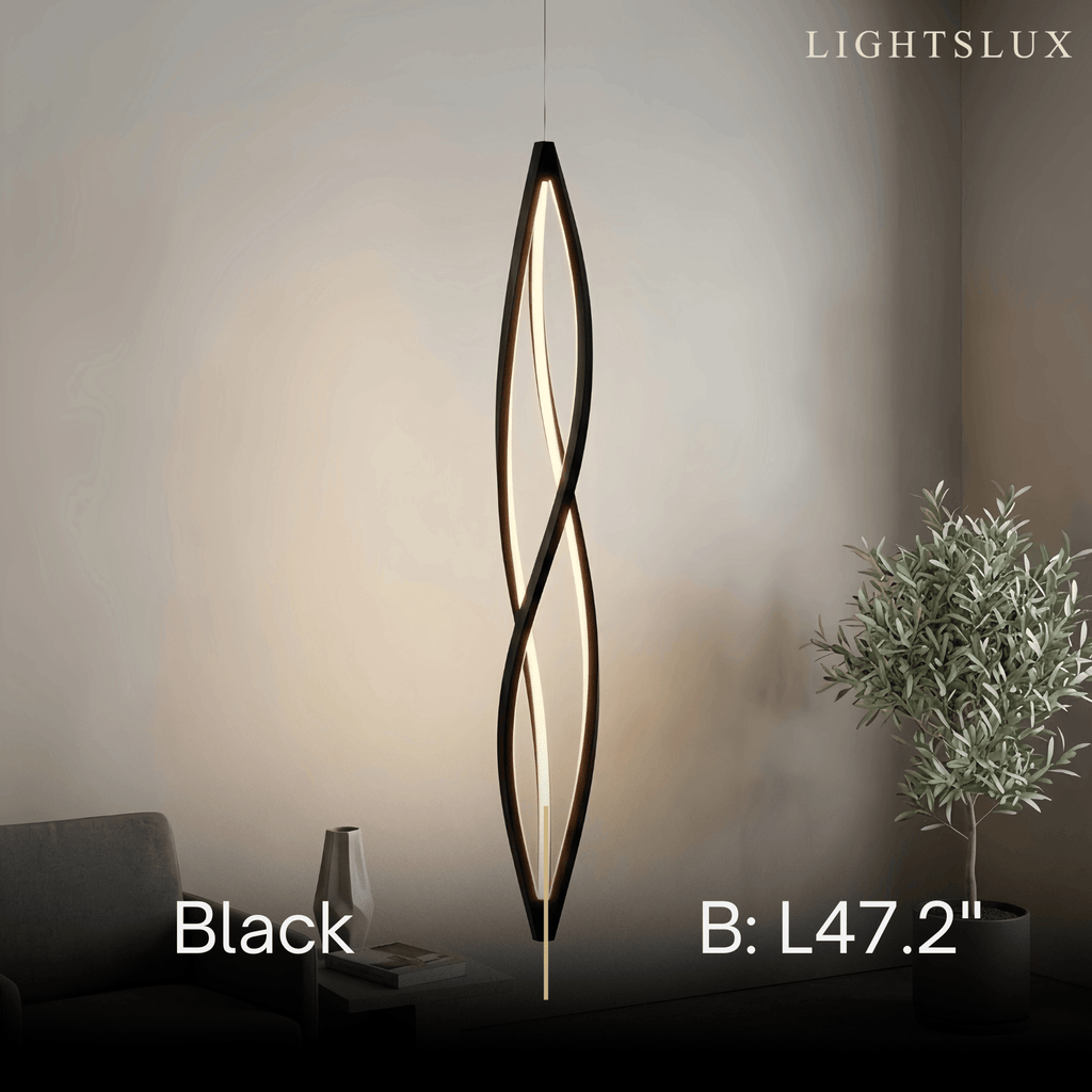 Art Deco Helix Pendant Light – Black/White Aluminum for Dining Room / Staircase - Flindria