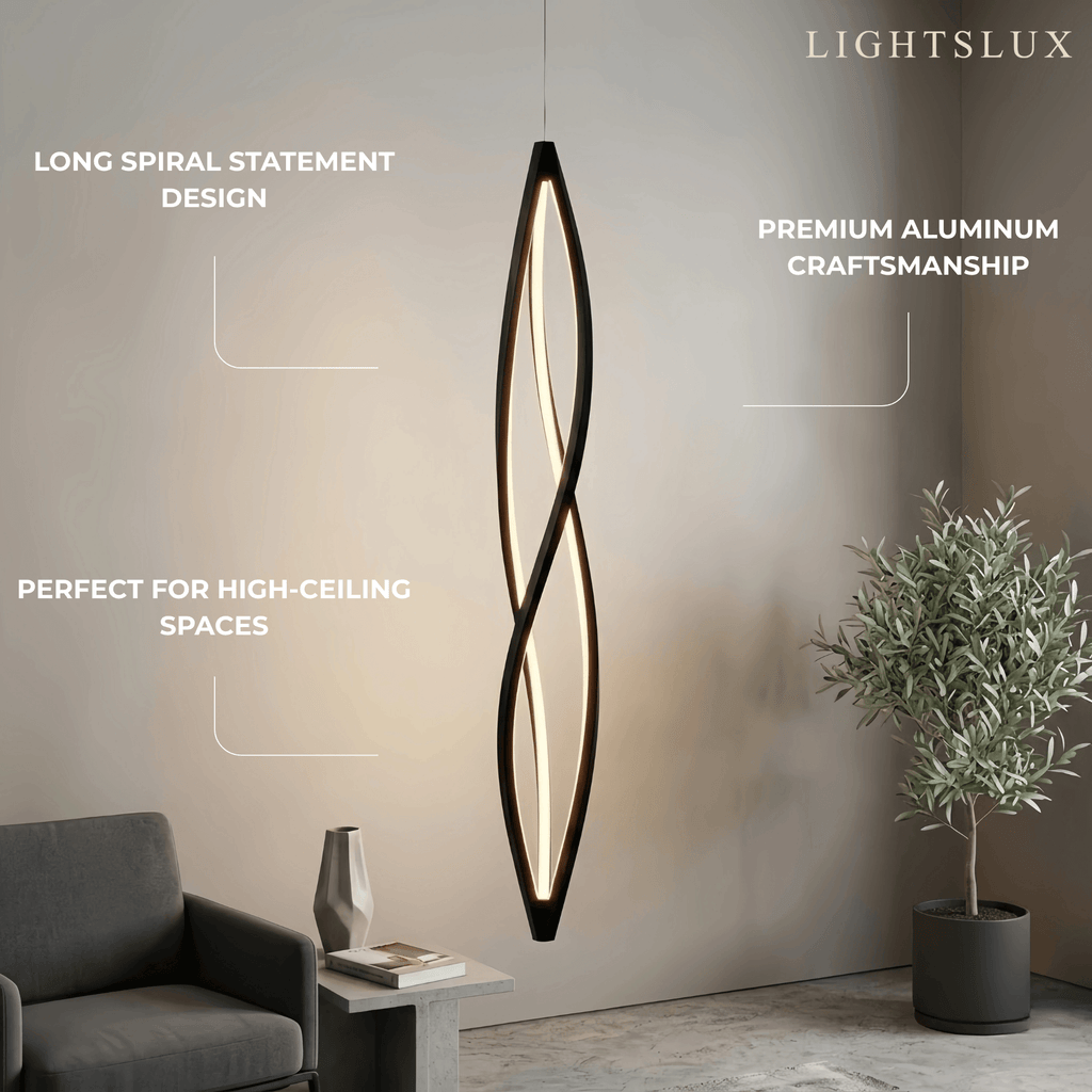 Art Deco Helix Pendant Light – Black/White Aluminum for Dining Room / Staircase - Flindria