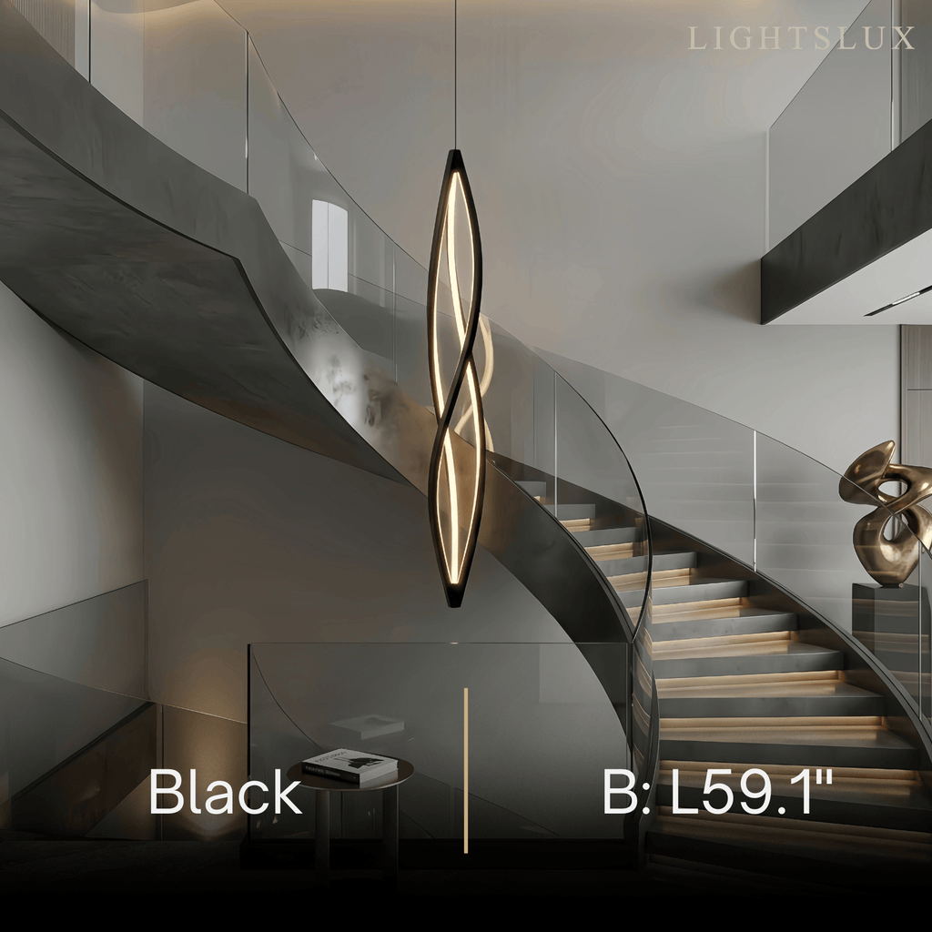 Art Deco Helix Pendant Light – Black/White Aluminum for Dining Room / Staircase - Flindria