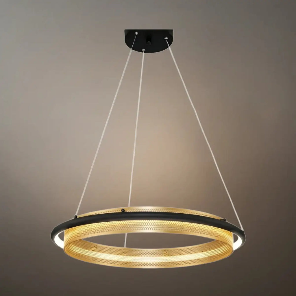 Post-Modern Ring Pendant Light – Black and Gold Metal for Dining Room / Living Room - Flindria