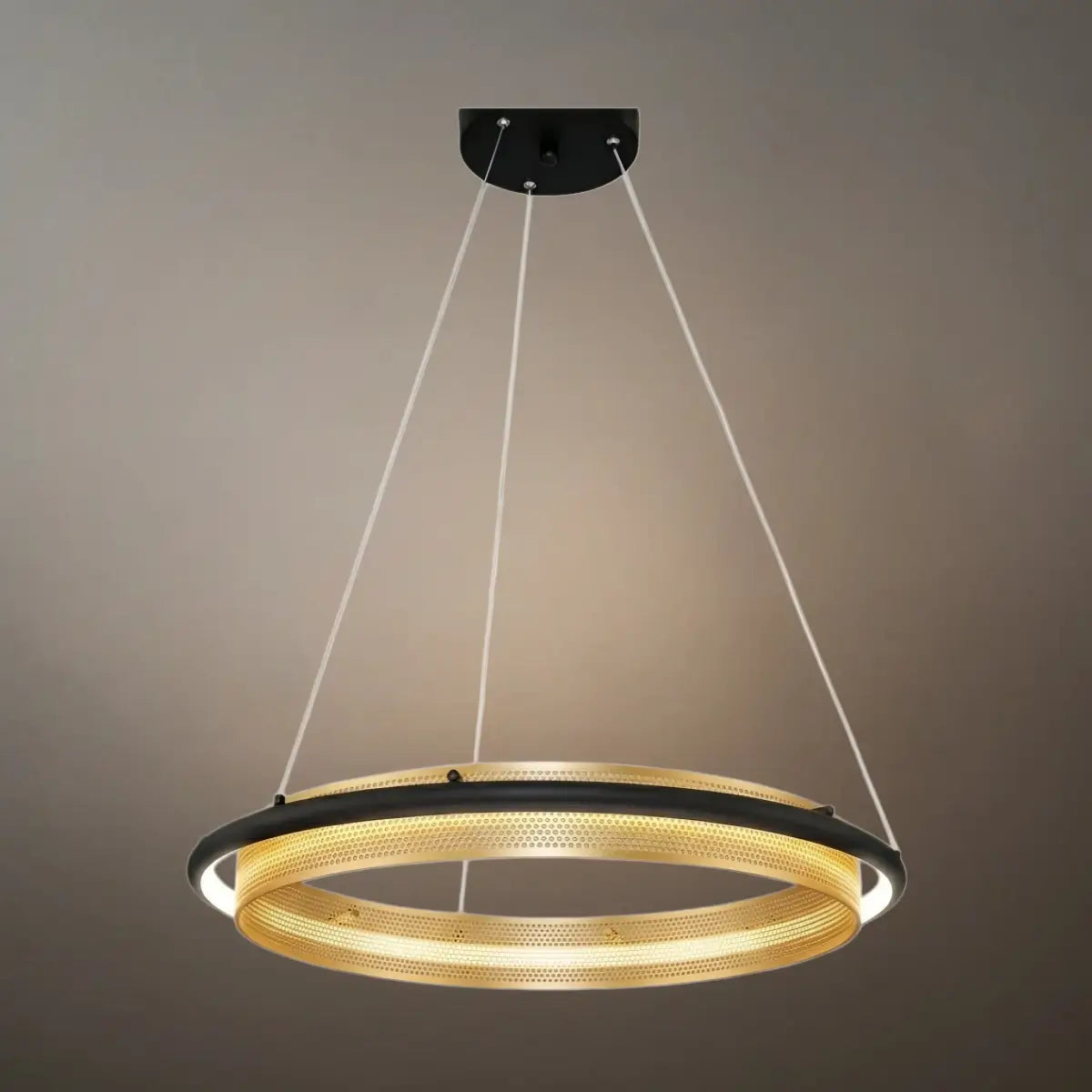 Post-Modern Ring Pendant Light – Black and Gold Metal for Dining Room / Living Room - Flindria